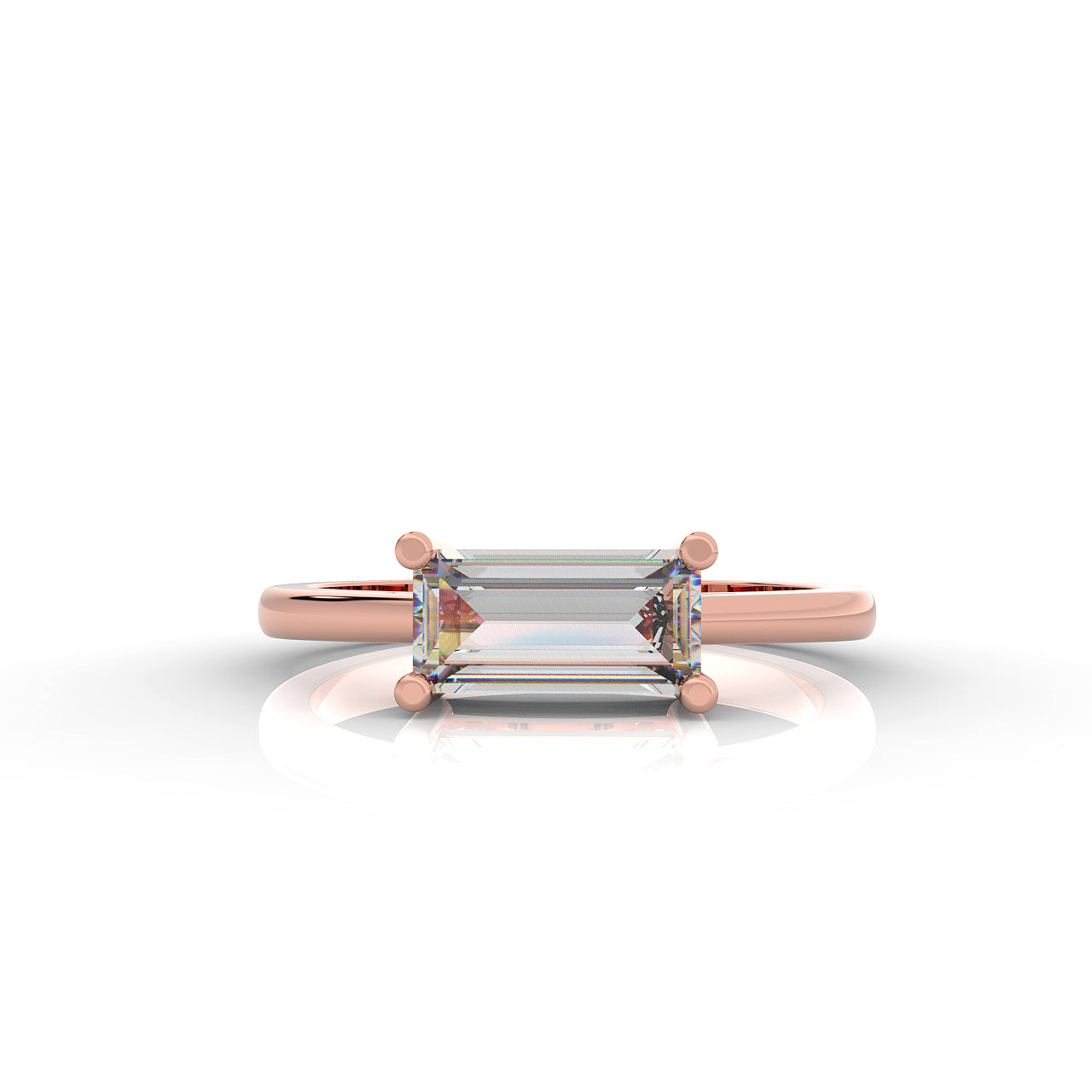 Baguette Cut Solitaire Ring, Hallmarked 925 Sterling Silver